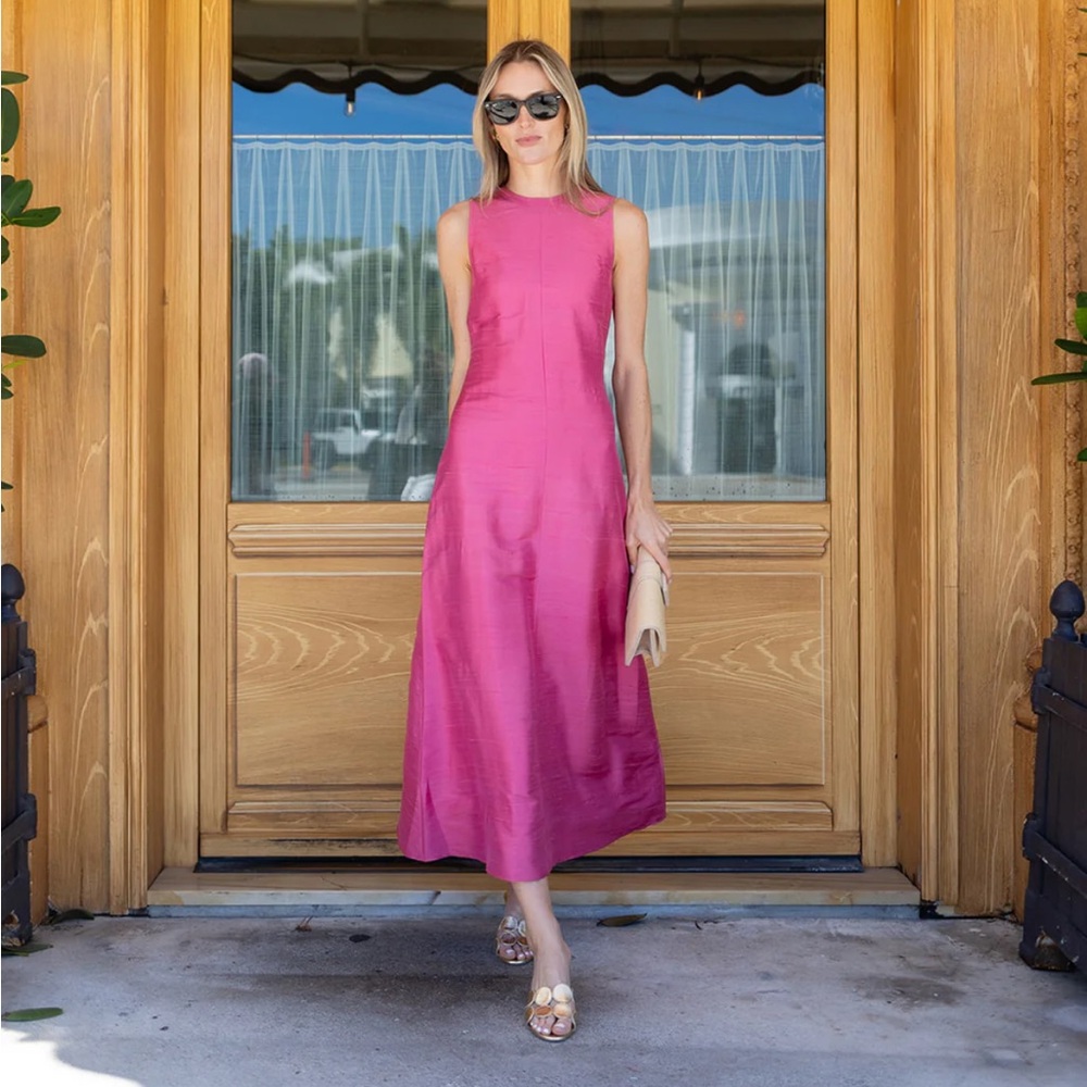 Tuckernuck Pink A-Line Midi Dress Crew Neck Sleeveless